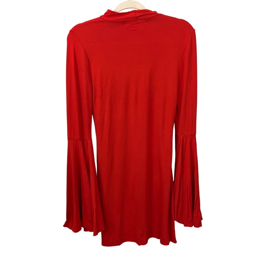 Free People Beach Red Mock Neck Bell Sleeve Mini Dress S P Made USA - Picture 3 of 8